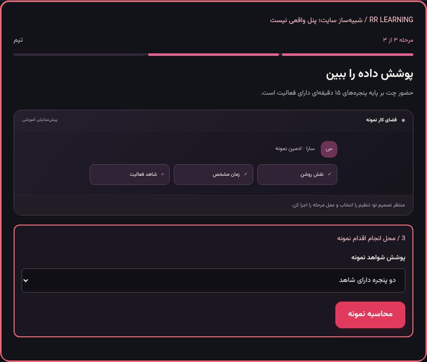 تصویر واقعی شبیه‌ساز سایت، نه پنل Mini App؛ مرحله ۳: پوشش داده را ببین